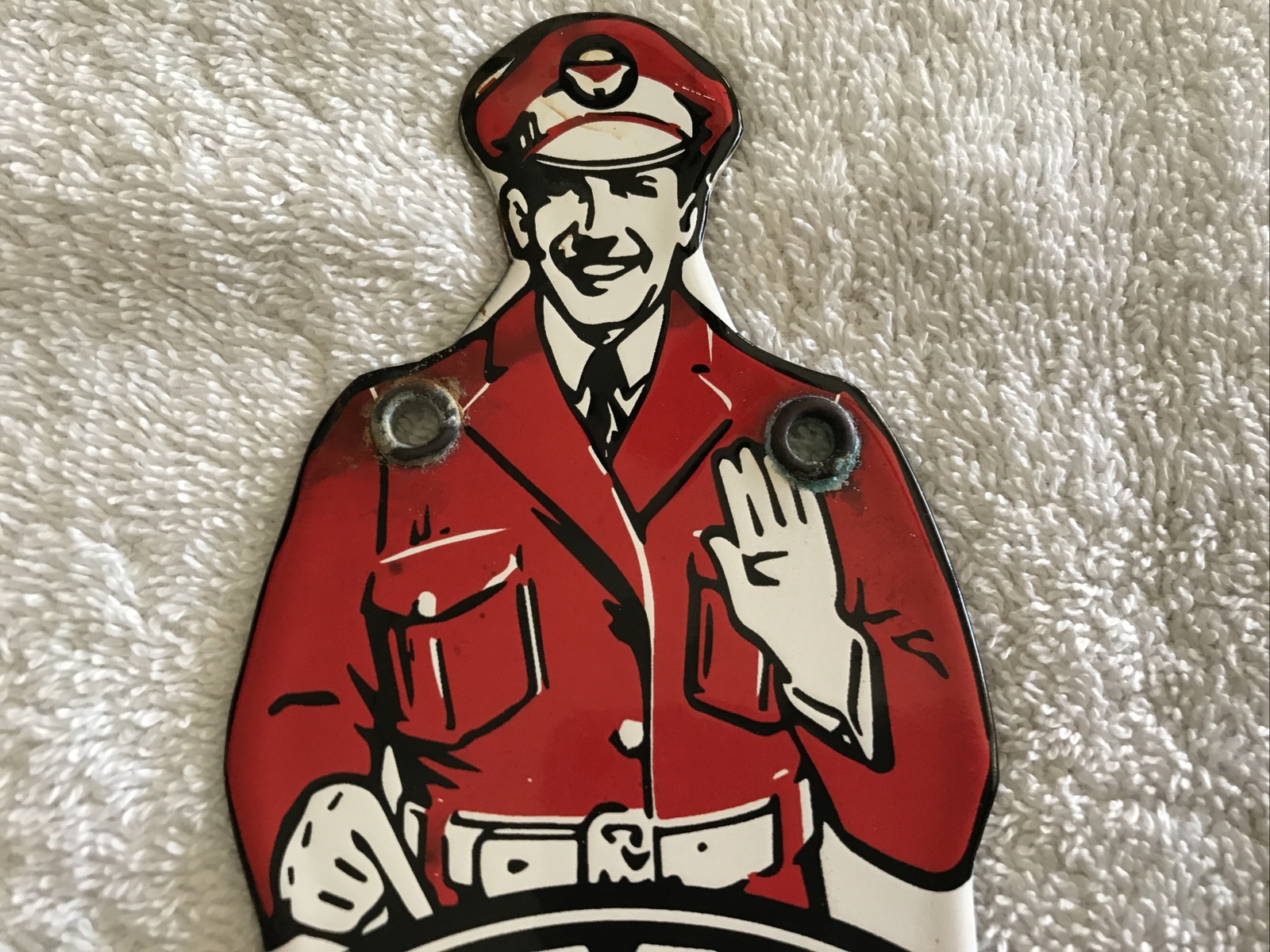 QUINCY GASOLINE, INDEPENDENT OIL, PORCELAIN DIE CUT SIGN