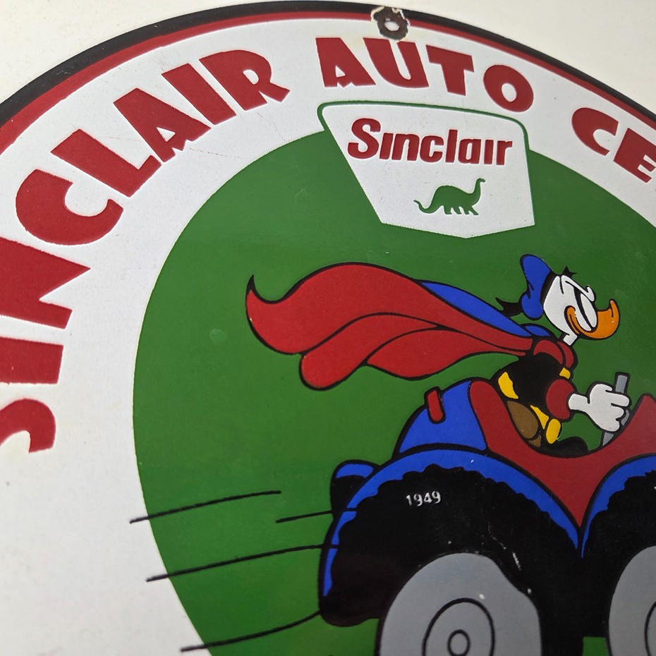 Vintage Sinclair Gasoline Sign – Disney Duck Porcelain Gas Oil Pump Auto Sign