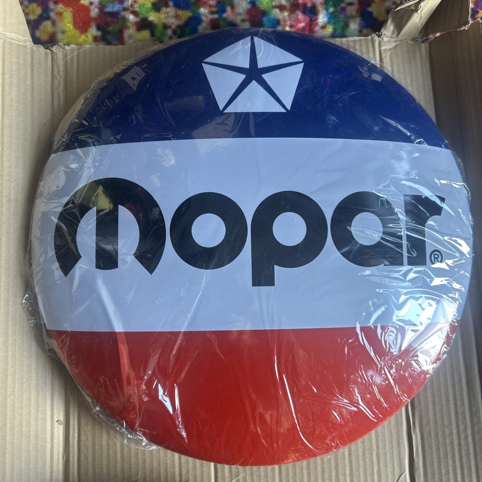 Mopar Circular Red White and Blue Metal Sign 12×8