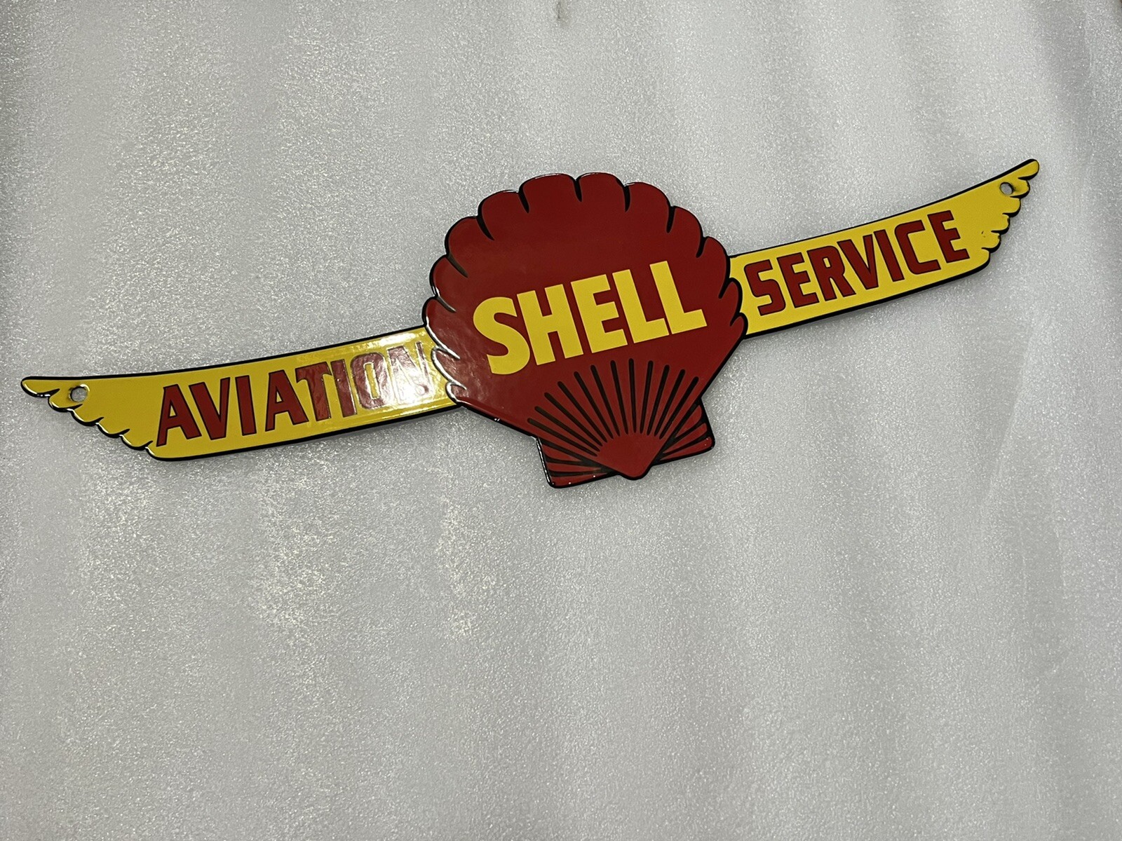 18 ” Die Cut Aviation Service PORCELAIN ENAMEL SIGN OIL Dealer GASoline Oil