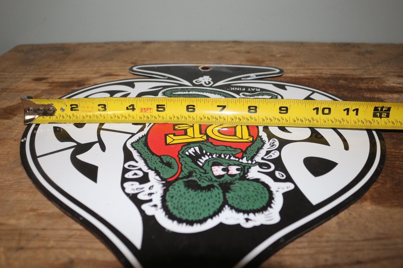 Vtg Rat Fink Hot Rod Muscle Car Psychedelic Gas Oil Dragster 12″ Porcelain Sign