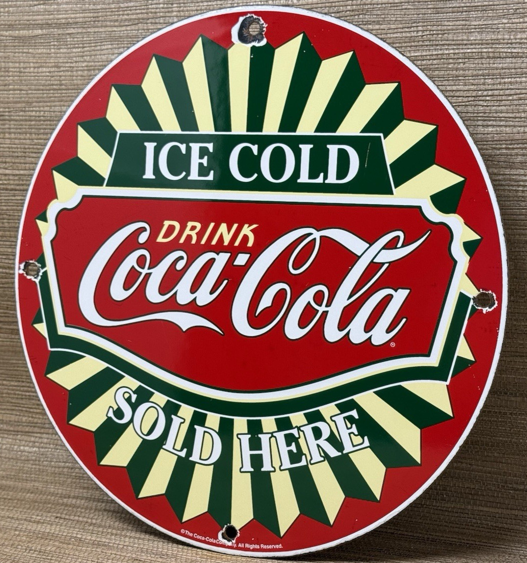 VINTAGE COCA COLA PORCELAIN SIGN GAS STATION BOTTLE COKE PEPSI DEW A & W OIL