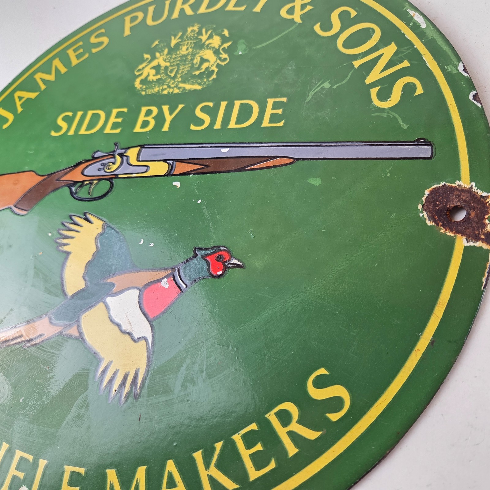 Vintage James Purdey Sign – Hunting Gun Firearm Makers Shot Gas Porcelain Sign