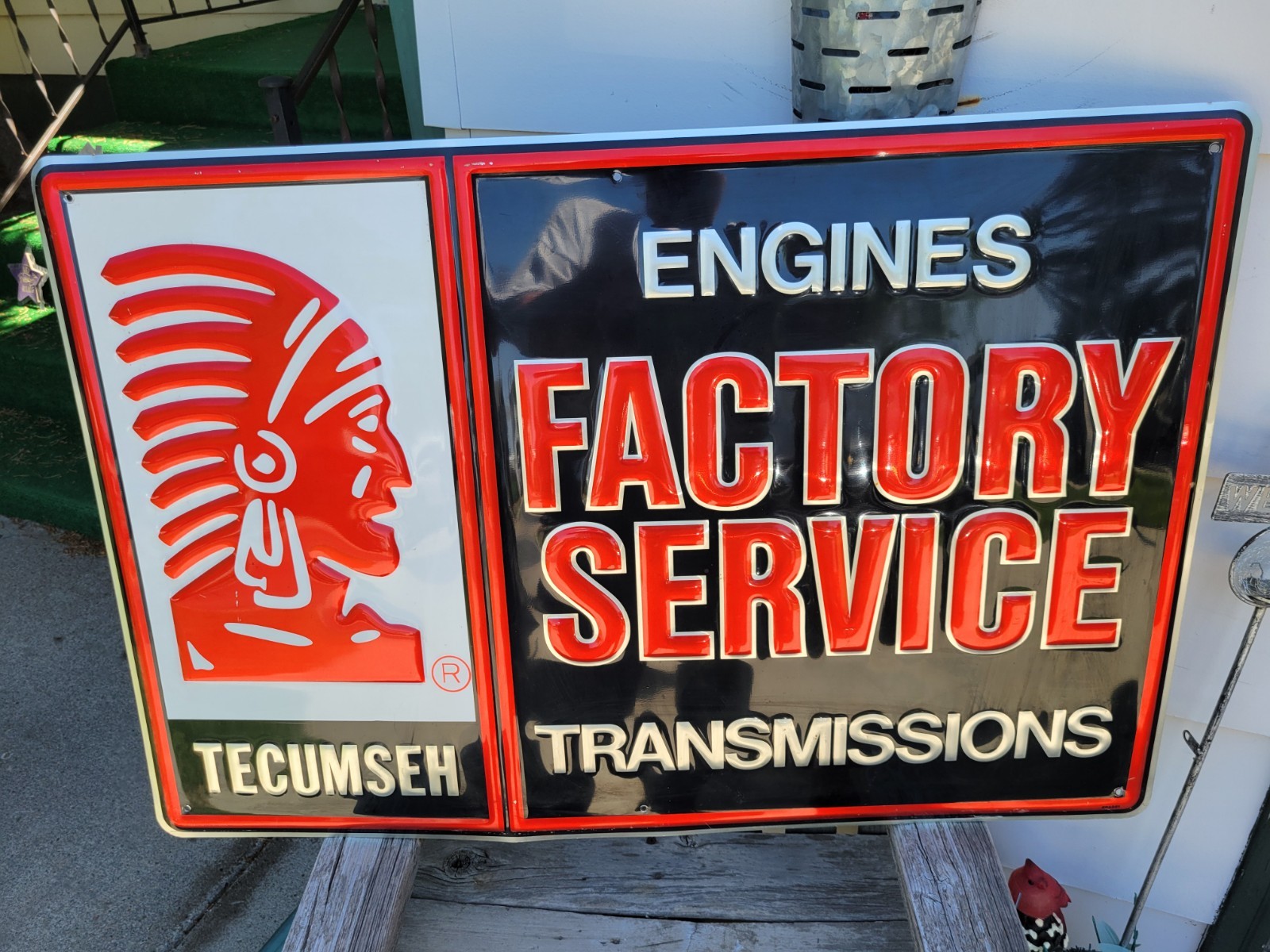 TECUMSEH FACTORY SERVICE ENGINES / TRANSMISSIONS EMBOSSED SIGN 24X36 IN.”NICE”