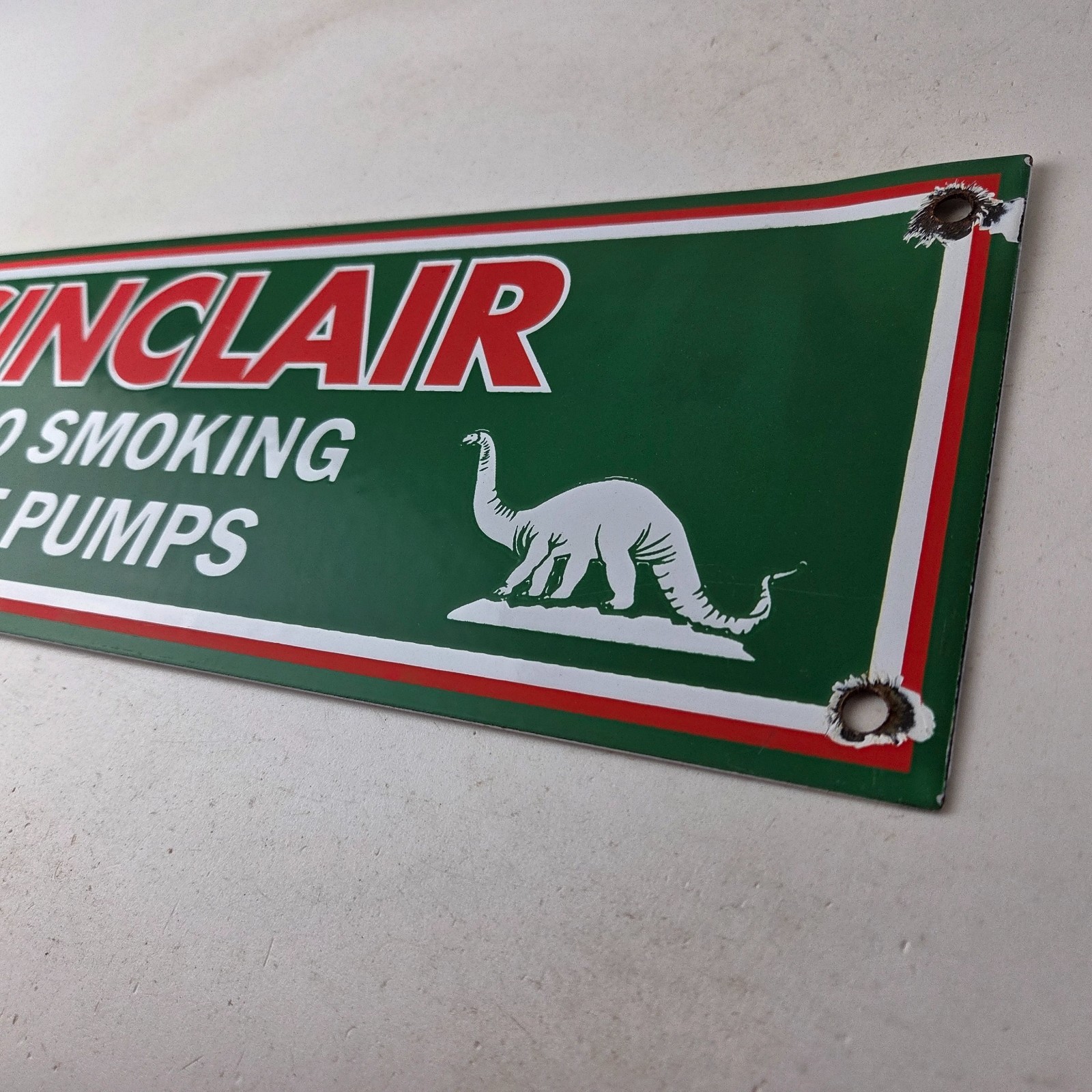 Vintage Sinclair Gasoline Sign – No Smoking Warning Gas Pump Porcelain Sign