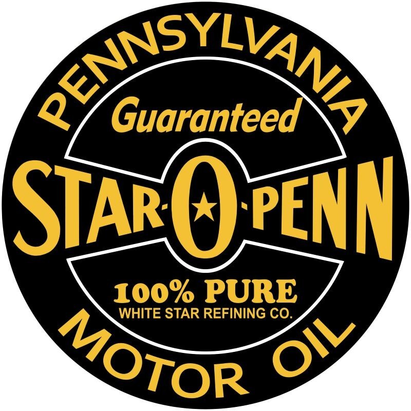 Star O Penn Motor Oil by White Star NEW Sign: 40″ Dia. Round USA STEEL TWO-SIDED