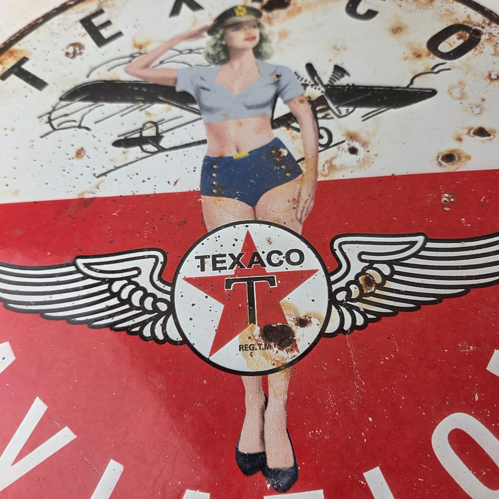 Vintage Texaco Gasoline Gas Pump Sign – Aviation Airplane Pinup Porcelain Sign