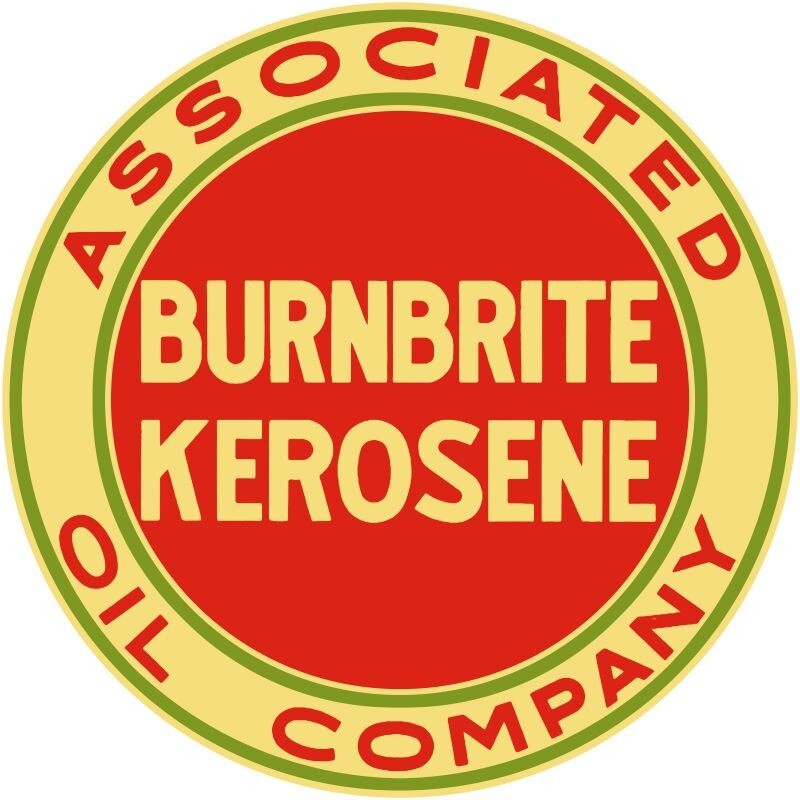Associated Oil Co. Kerosene NEW Sign: 18″ Dia. Round USA STEEL XL Size – 4 LBS