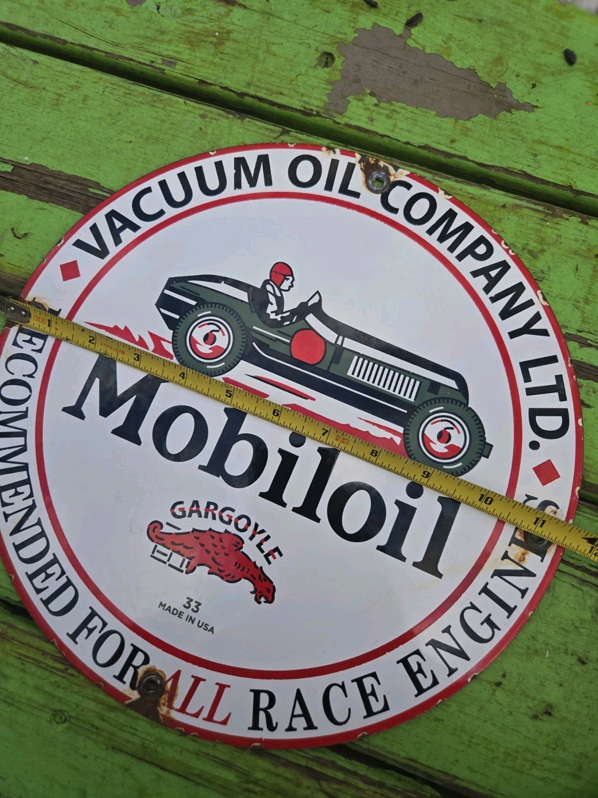 Mobil Oil Vacuum Oil Co. Gargoyle Porcelain Advrt. Sign 11 3/4″