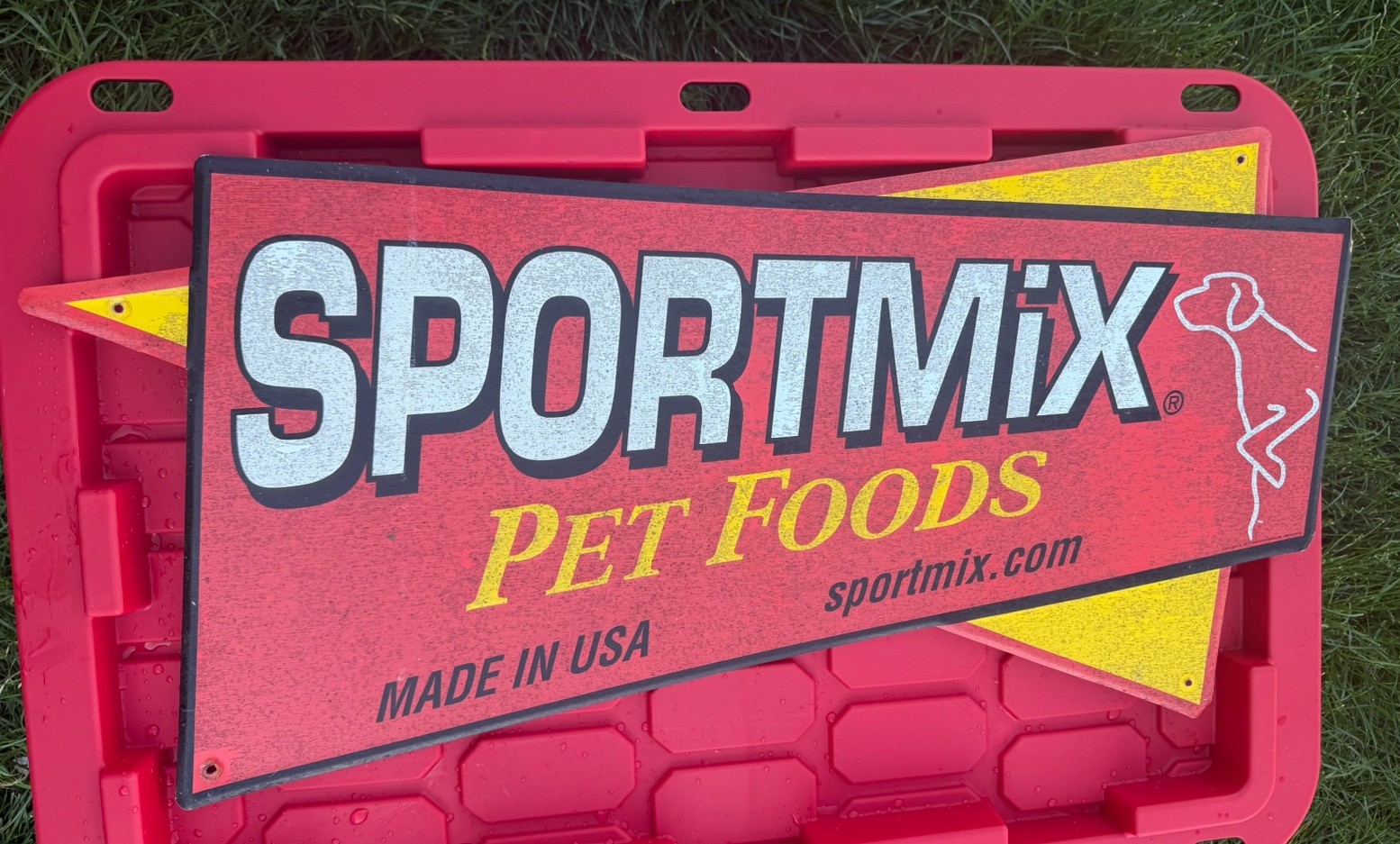 Vintage Sportmix Pet Foods Dog Food Pet Feed Farm 28″ Embossed Metal Sign