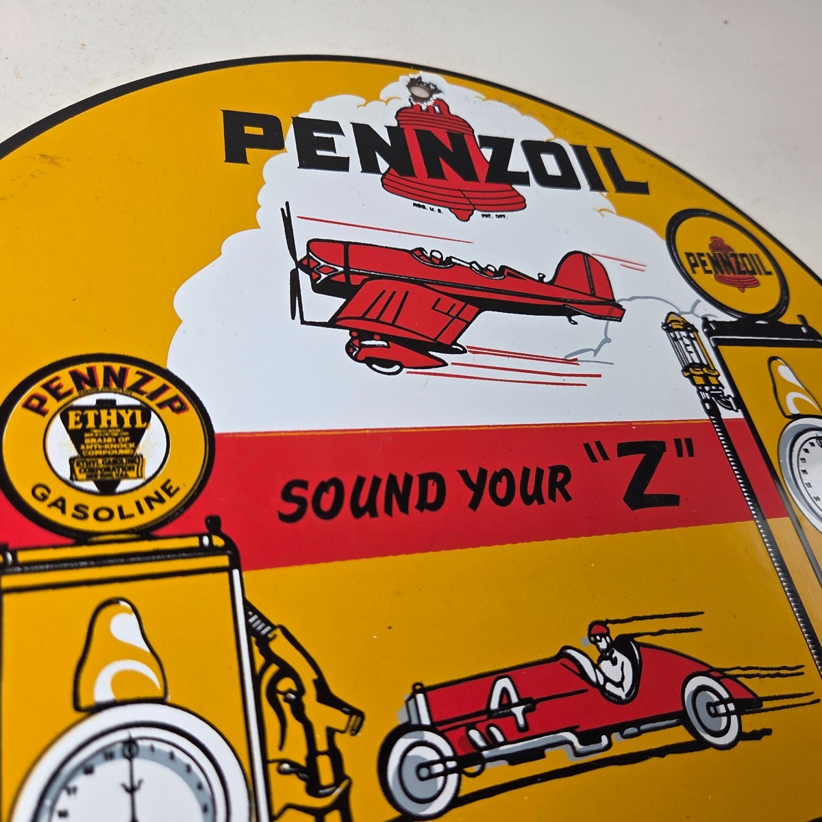 Vintage Pennzoil Sign – Sound Your Z Gas Service Station Pump Porcelain Sign
