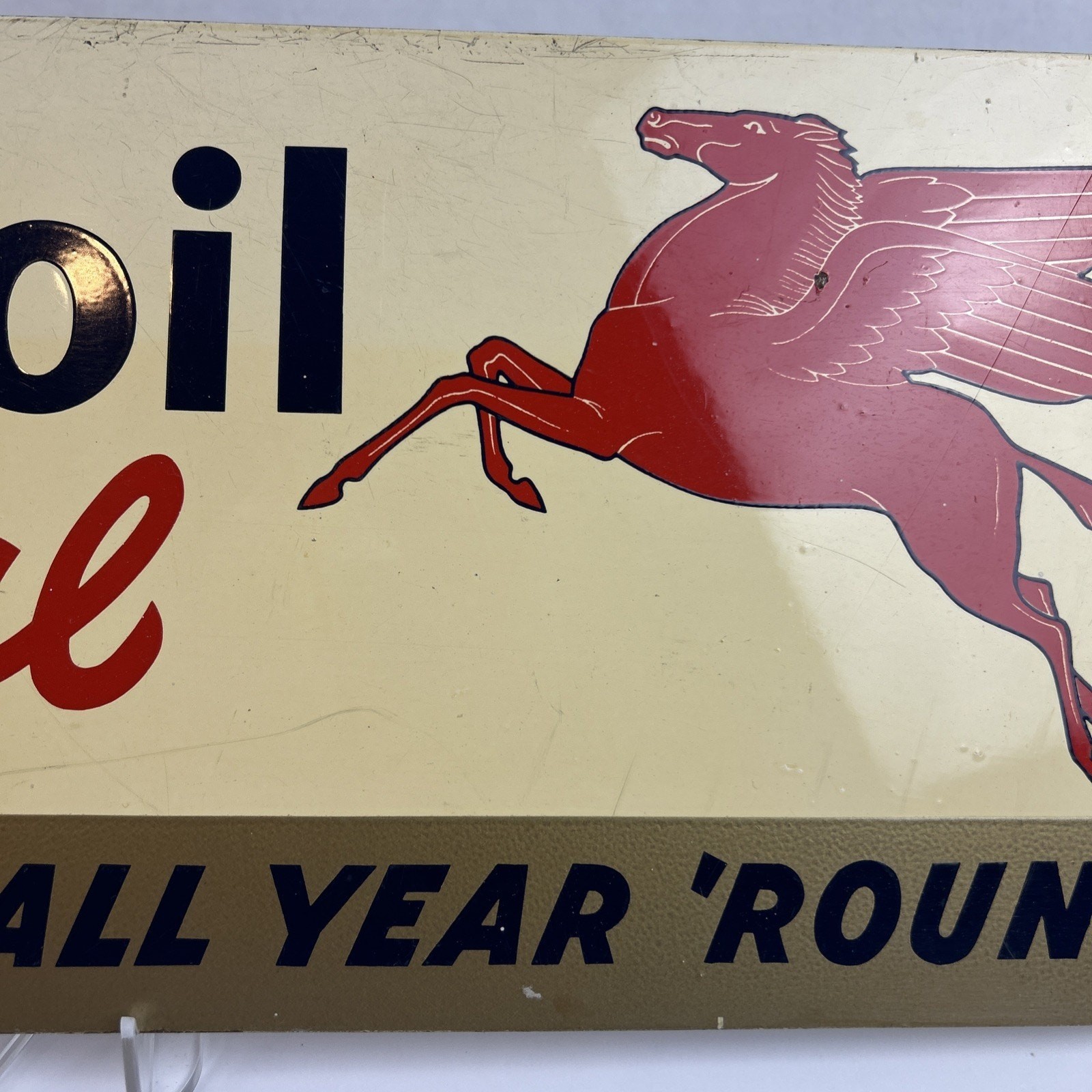 Vintage Mobiloil Special Advertising Sign 18″x7″ Pegasus Metal Gas Oil Garage