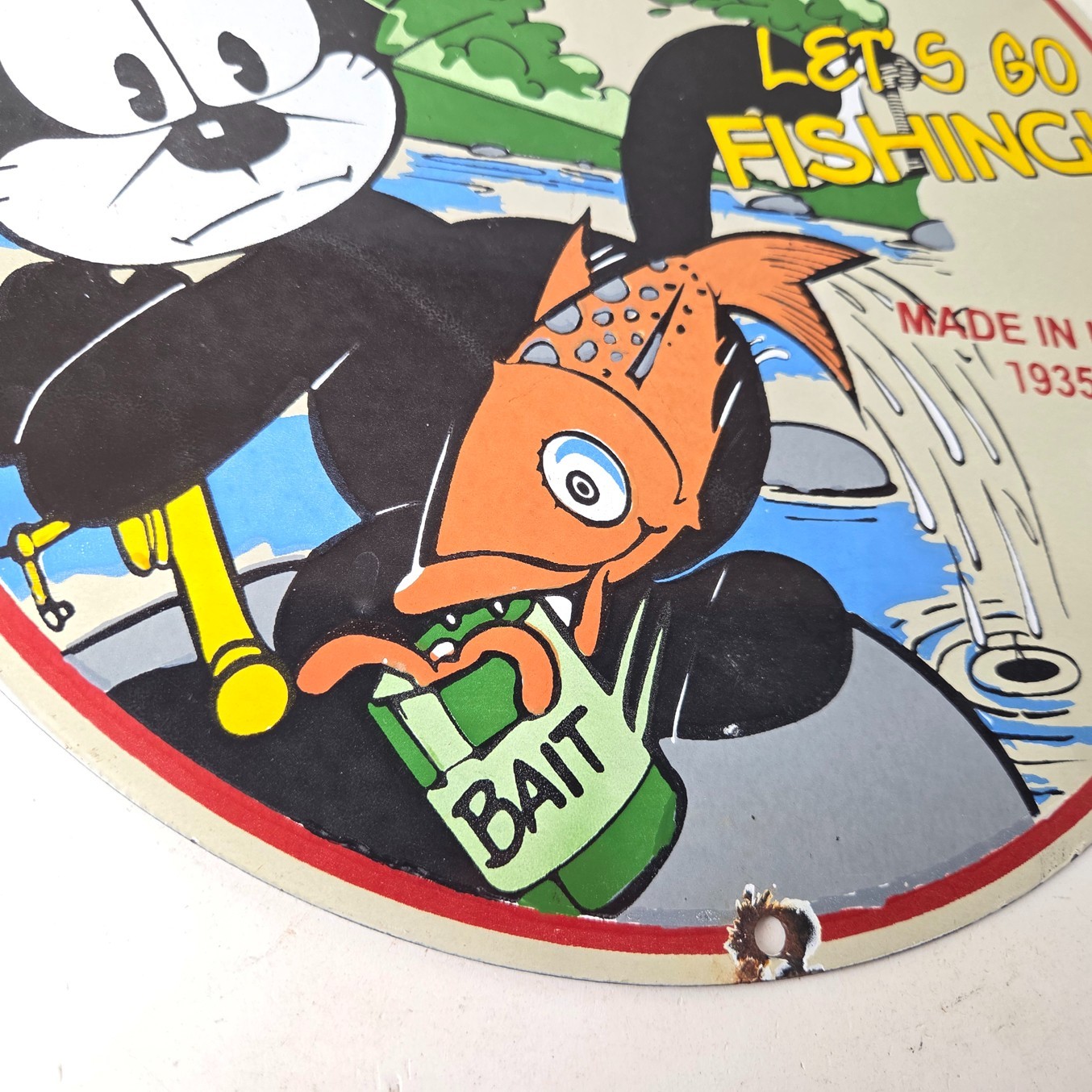 Vintage Rapala Fishing Lures Sign – Felix the Cat Porcelain Gas Pump Plate Sign