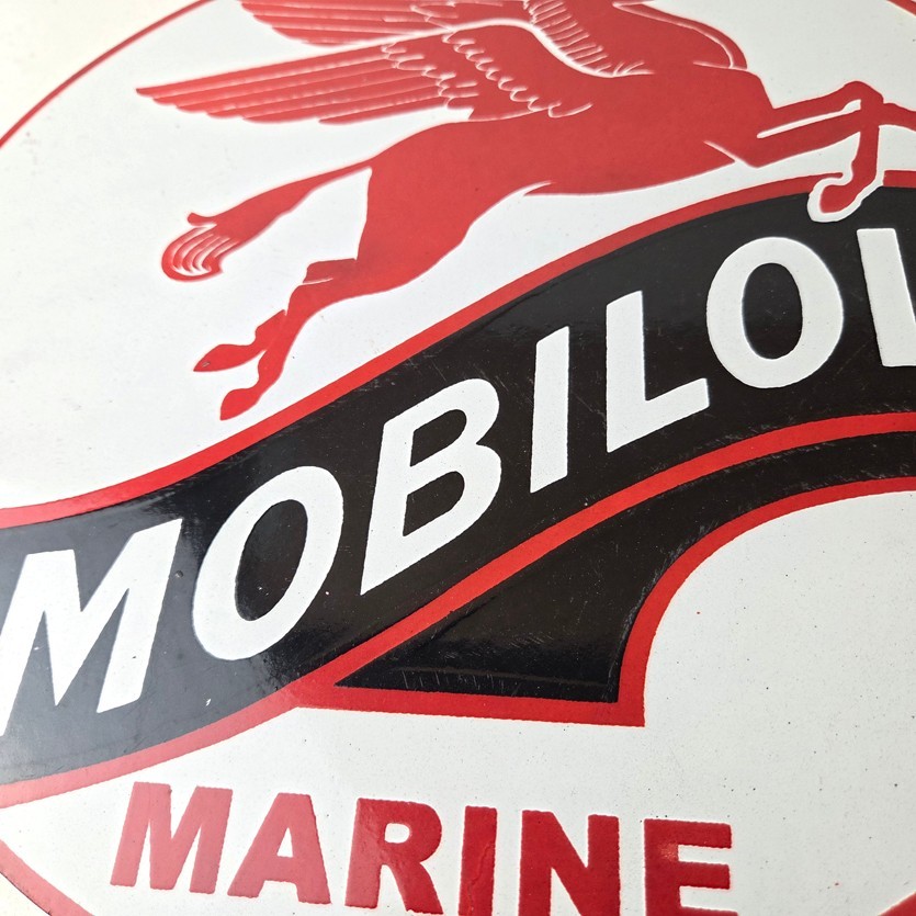 Vintage Mobiloil Porcelain Sign – Marine Pegasus Oil Advertising Sign