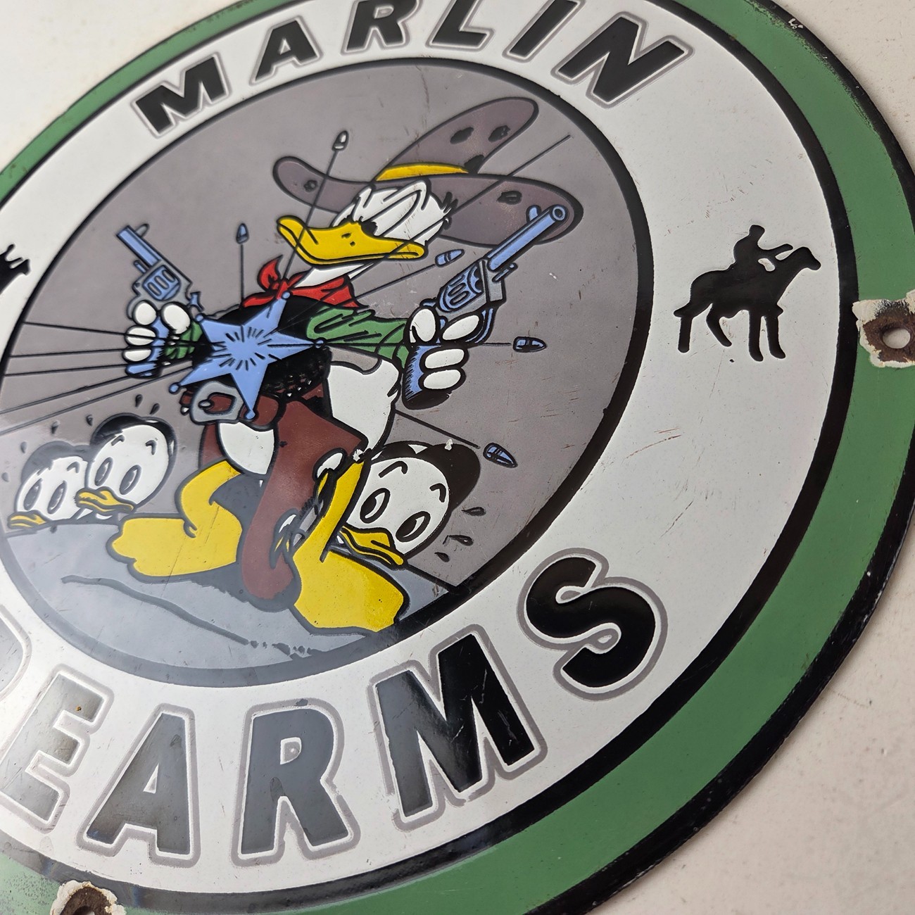 Vintage Marlin Firearms Sign – Donald Duck Comics Gas Pump Porcelain Sign