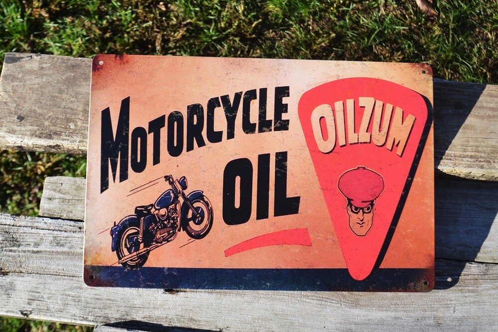 Oilzum Motorcycle Motor Oil Tin Metal Sign – Gasoline – Lubricants – Since 1905