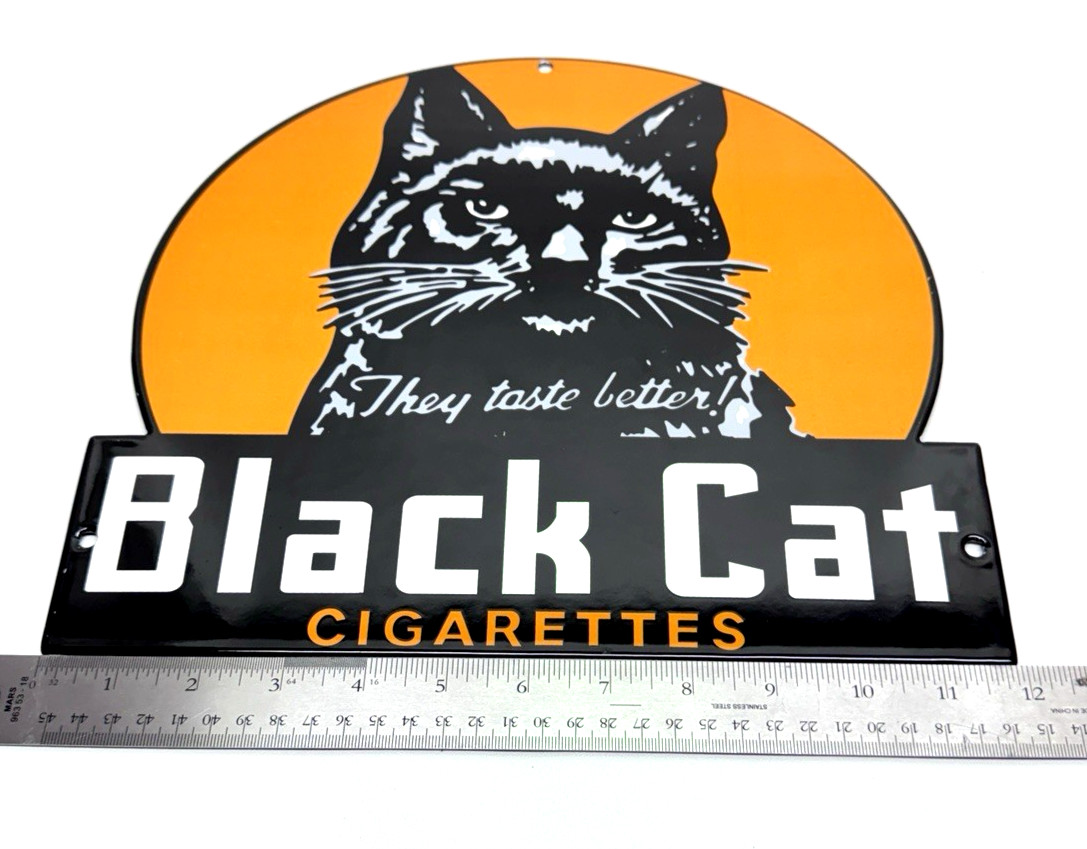 Vintage Black Cat Cigarettes – Porcelain Sign Heavy Steel – Tobacciana