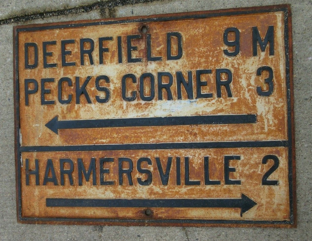 1890s Cast Iron Street Sign New Jersey Garden State Deerfield Peckscorner