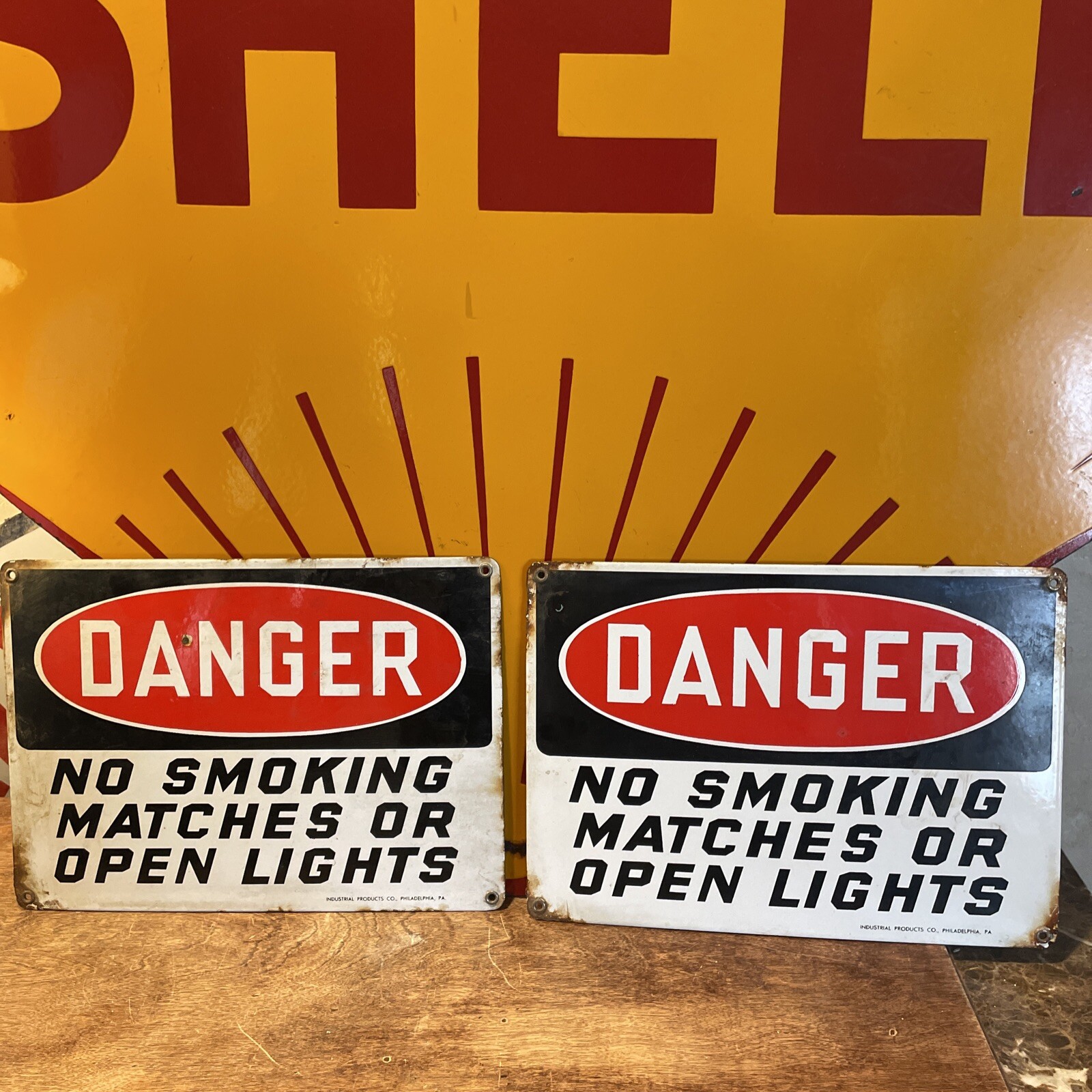 AUTHENTIC & ORIGINAL “DANGER” 14X10 INCH WARNING GAS & OIL PORCELAIN SIGN USA