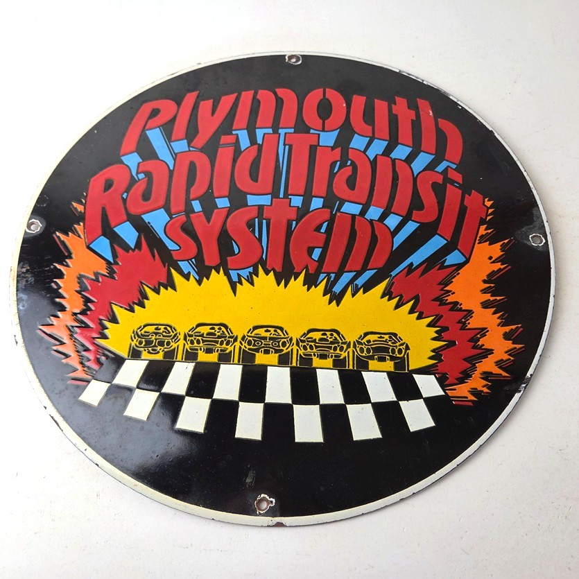 Vintage Plymouth Rapid Transit System Sign – Porcelain Auto Gas Pump Plate Sign