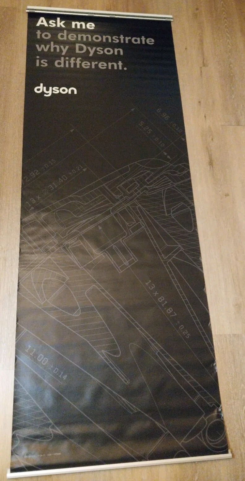 Dyson Sign Advertisement Big Roll Up Store & Alloy Frame 77×28 Vacuum New RARE