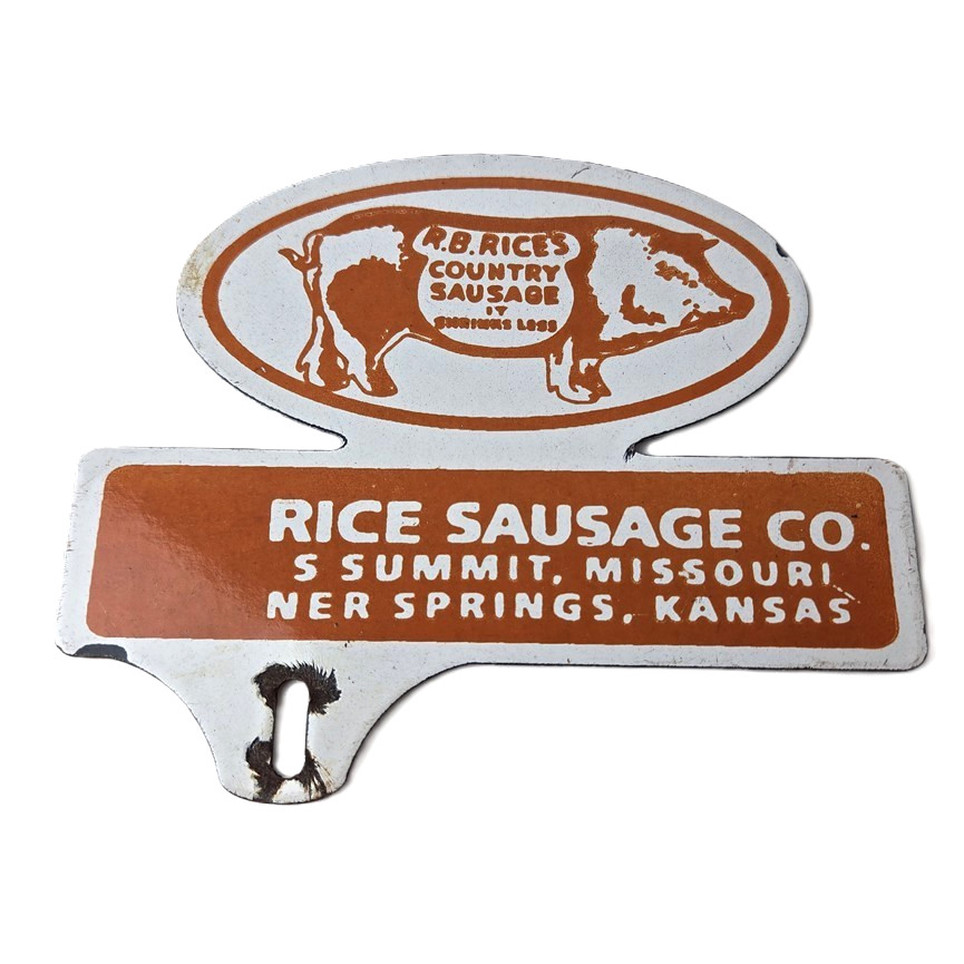 Vintage Rice Sausage Sign Topper – Country Gas Porcelain License Plate Topper