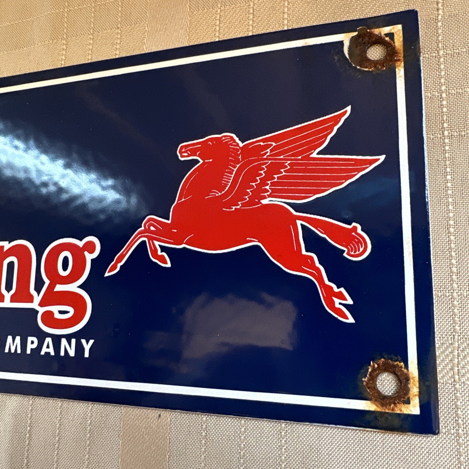 VINTAGE “NO SMOKING” PEGASUS MOBIL SOCONY-VACUUM OIL CO. PORCELAIN 16” SIGN