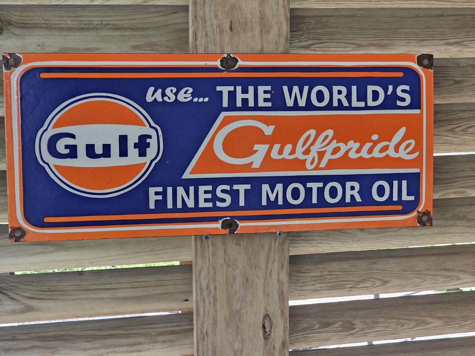 LARGE VINTAGE GULF 1950’S PORCELAIN SIGN 24 X 10