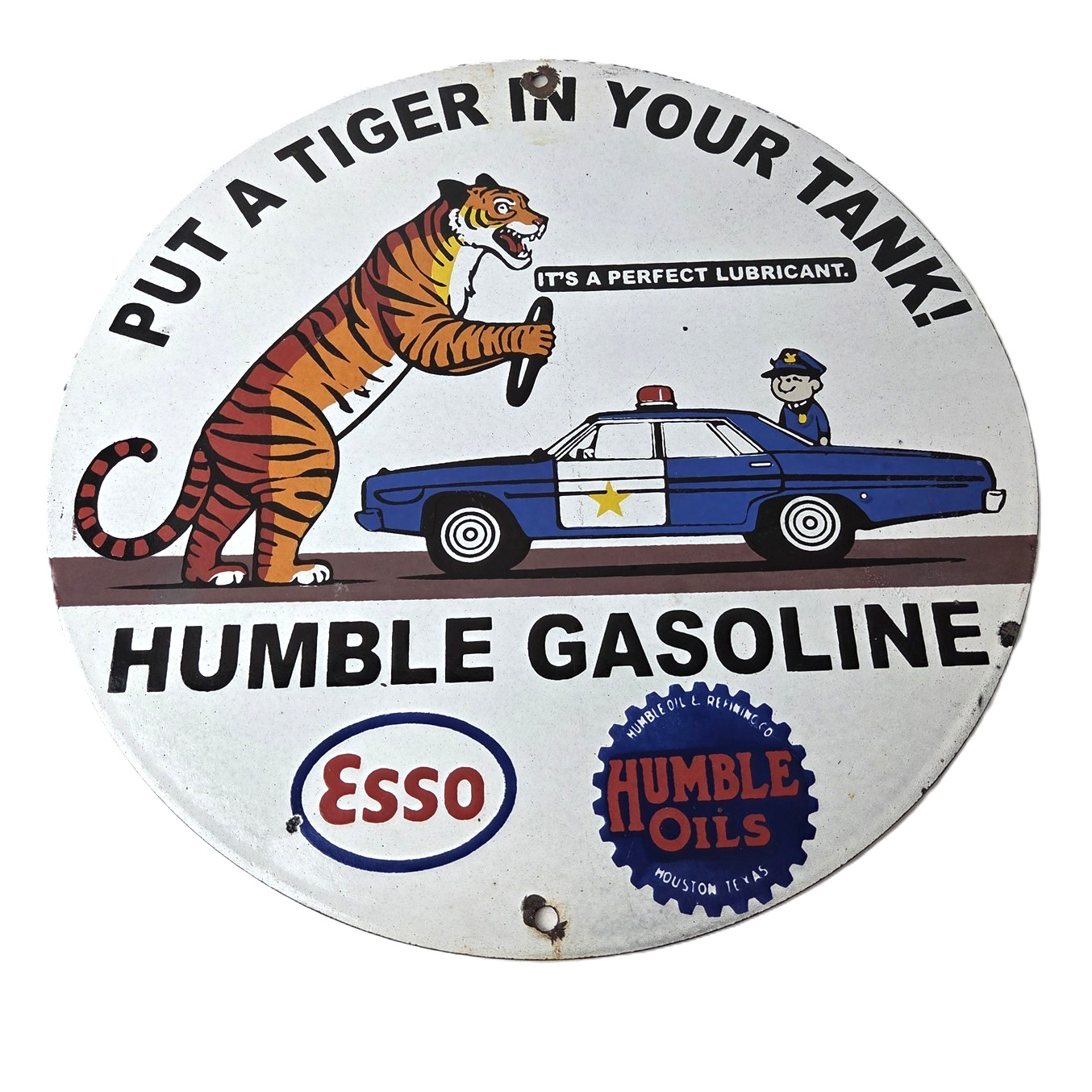 Vintage Humble Gasoline Sign – Esso Gas Tiger Tank Porcelain Gas Station Sign