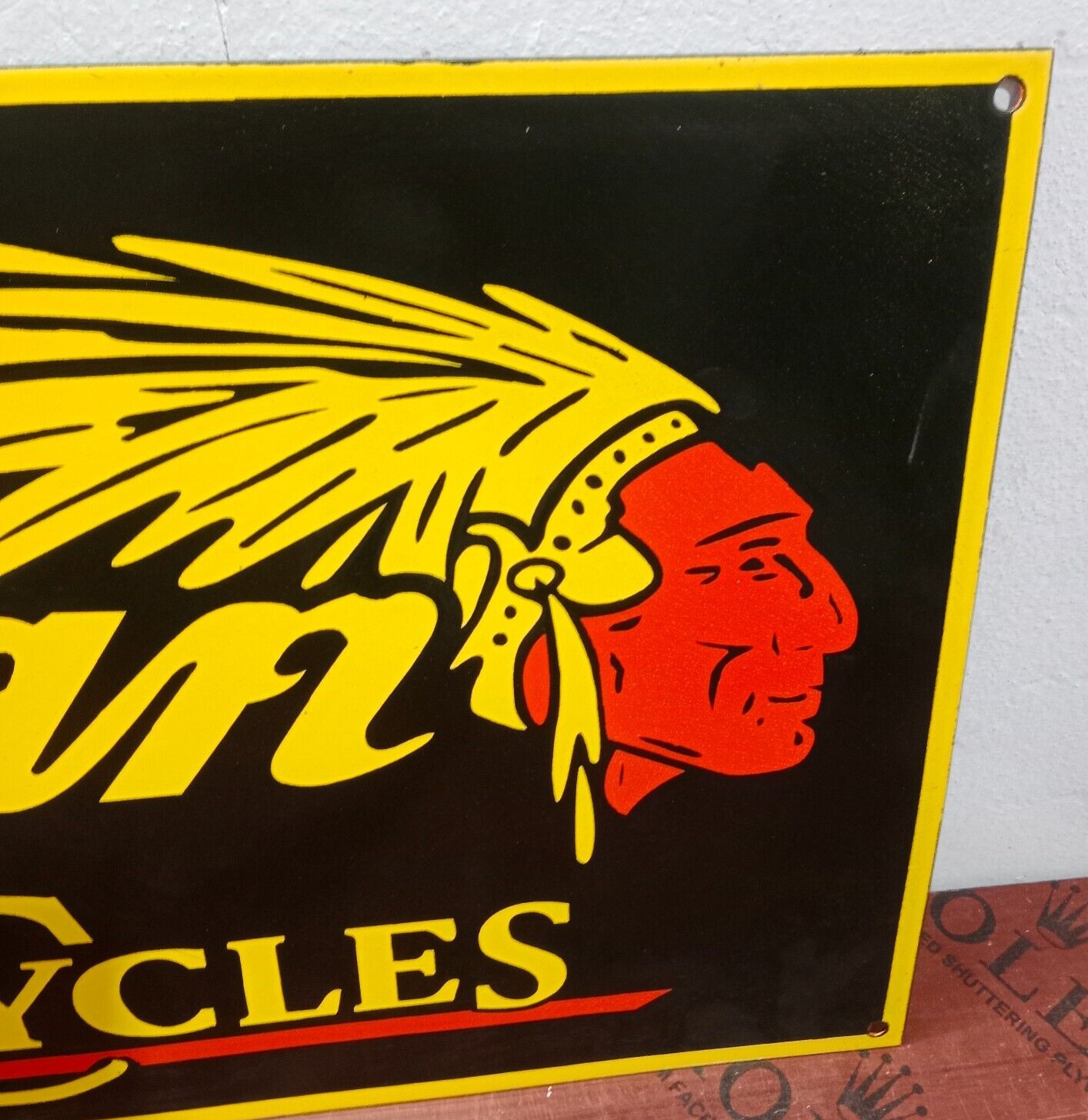 Indian Motorcycles Porcelain Enamel Sign 36 x 15 Inches 1 Sided