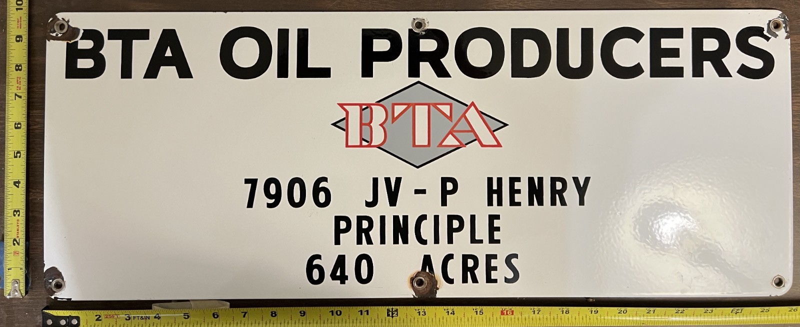Vintage Porcelain Oil Field Sign – BTA Oil Producers, 7906 JV-P Henry Principle