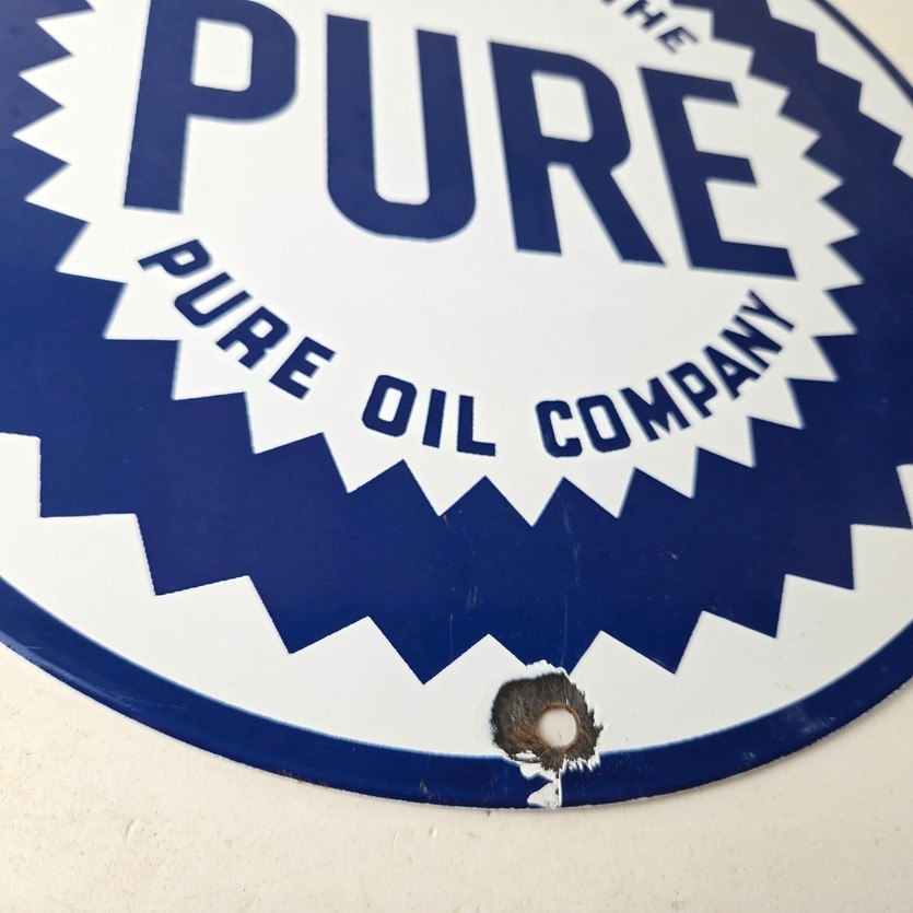 Vintage Pure Oil Co Sign – Texas Gas Service Station Pump Plate Porcelain Sign