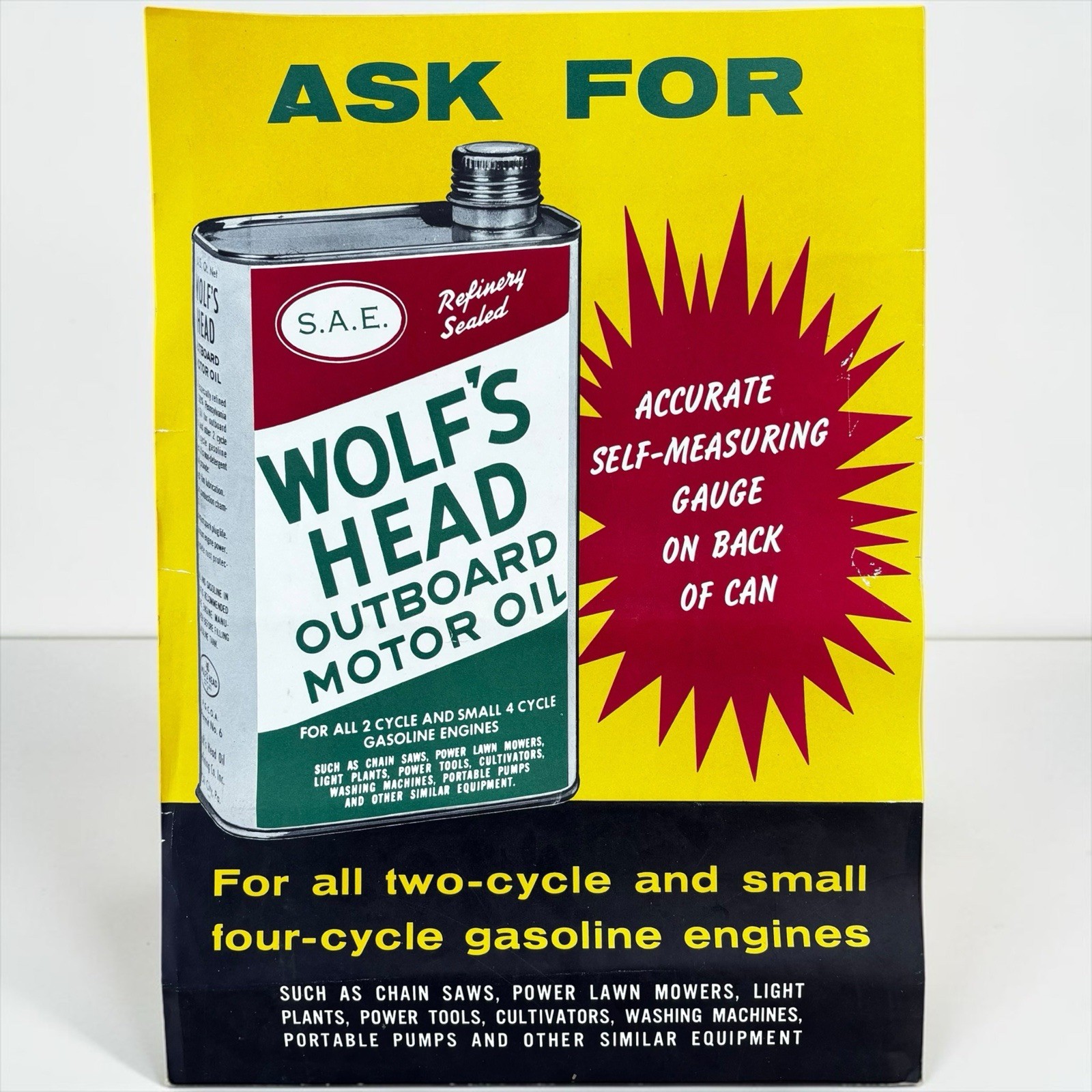 Vintage Wolfs Head Outboard Motor Oil Poster Boat Marine Sign Gas Advertising