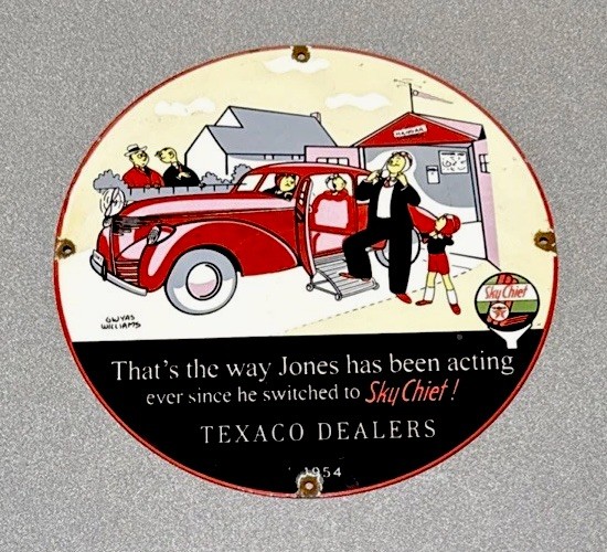 VINTAGE 12” 1944 TEXACO SKY CHIEF PORCELAIN SIGN CAR GAS TRUCK OIL MOTORCYCLE
