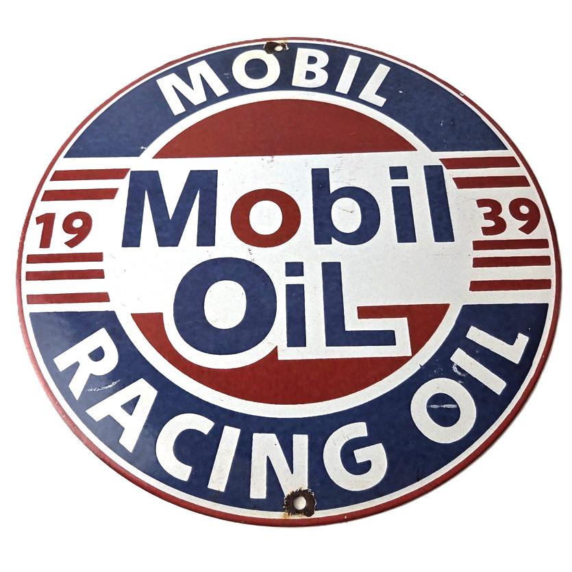 Vintage Racing Gasoline Sign – Mobil Gas Oil Pump Plate Porcelain Sign