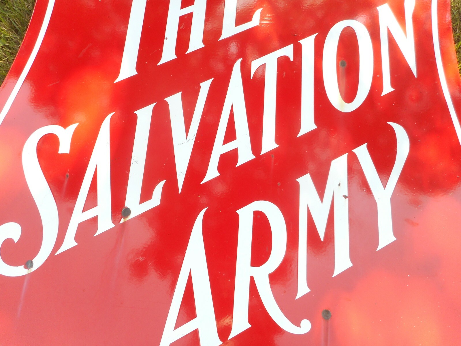 RARE Vintage ORIGINAL PORCELAIN SALVATION ARMY SHIELD SHAPED ADVERTISING SIGN