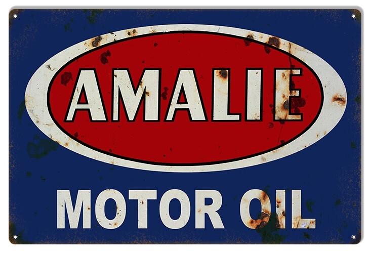 AMALIE MOTOR OIL RED WHITE BLUE LOGO 30″ HEAVY DUTY USA MADE METAL ADV SIGN