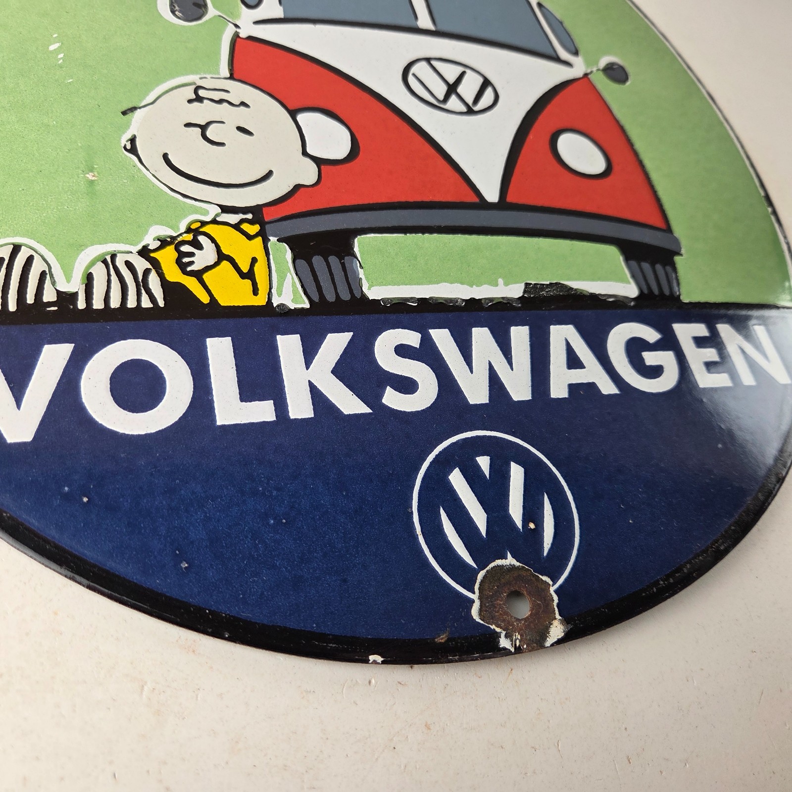 Vintage Volkswagen Sign – Porcelain VW Bus Service Snoopy Gas Sign