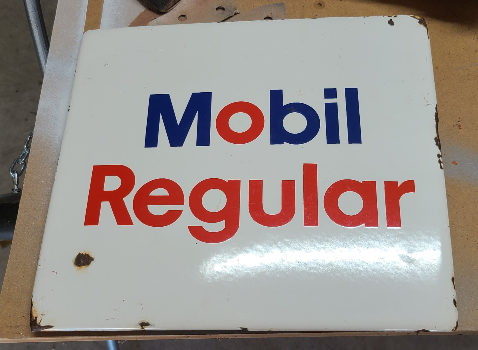 Vtg 1960s Mobil Regular Gas Porcelain Gas Pump Sign Pump Plate Mobil Mobiloil