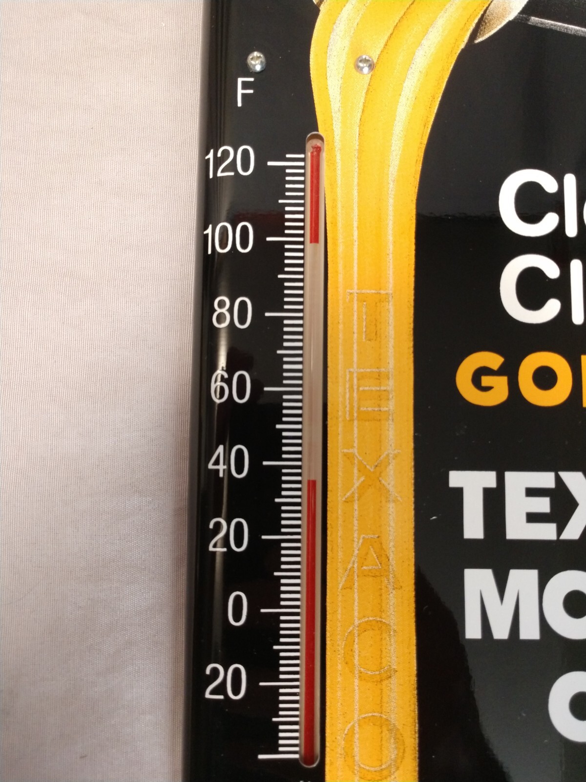 Texaco Motor Oil Clean Clear Golden Thermometer Sign 1996 R&B 16×6″ NOS VINTAGE