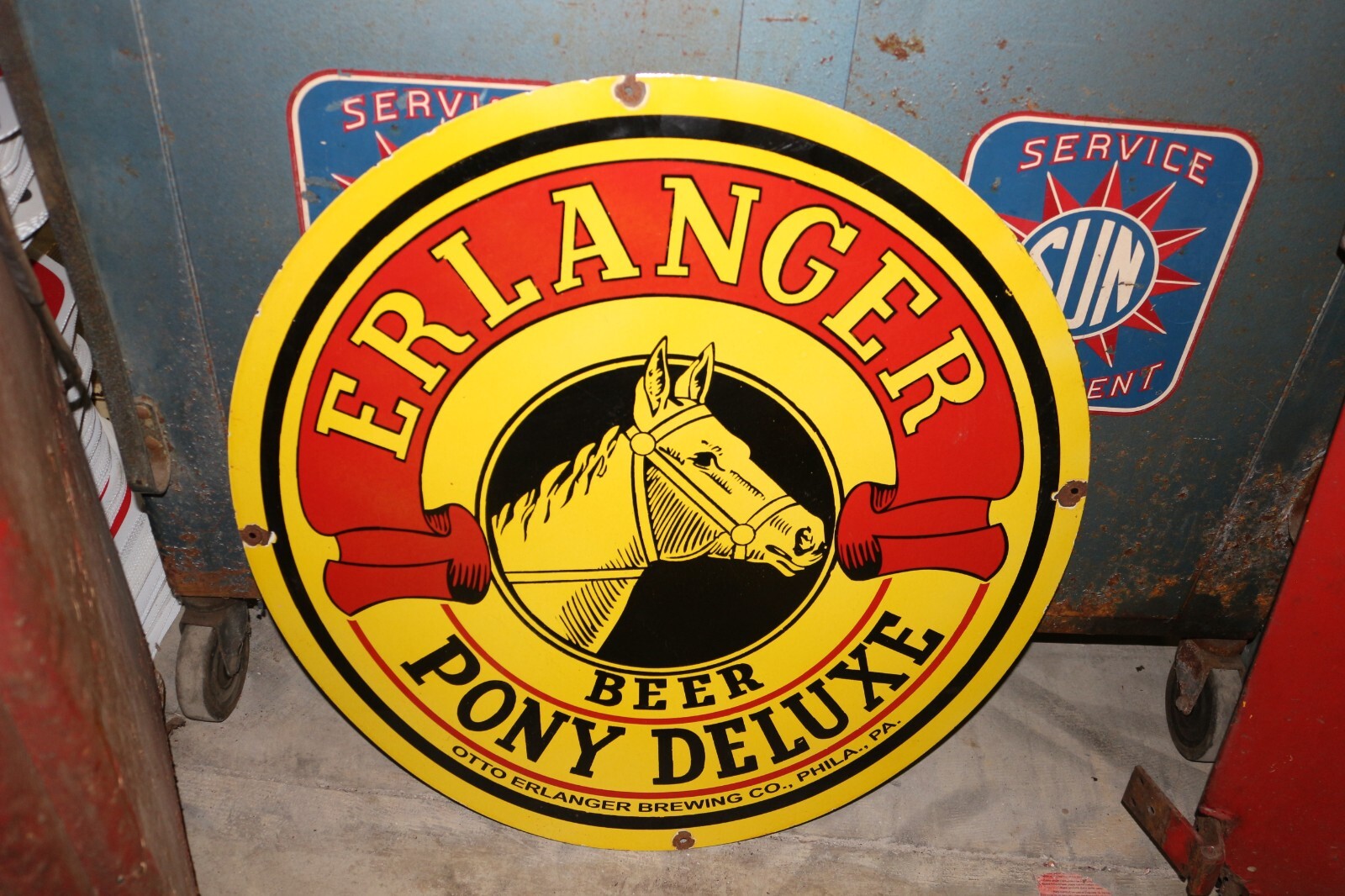 Large Erlanger Pony Deluxe Beer Bar Tavern 30″ Metal Porcelain Sign