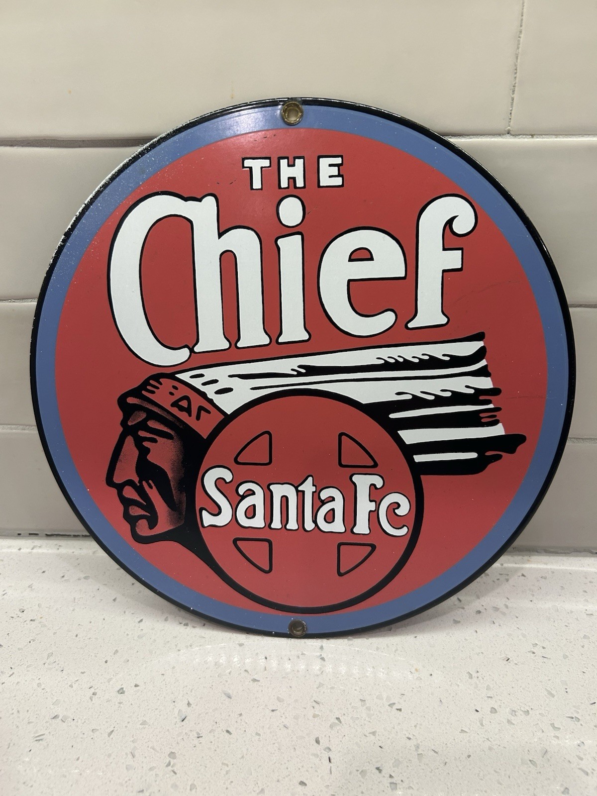 The Chief Santa Fe Porcelain Sign Ande Rooney – vintage 10 inch art