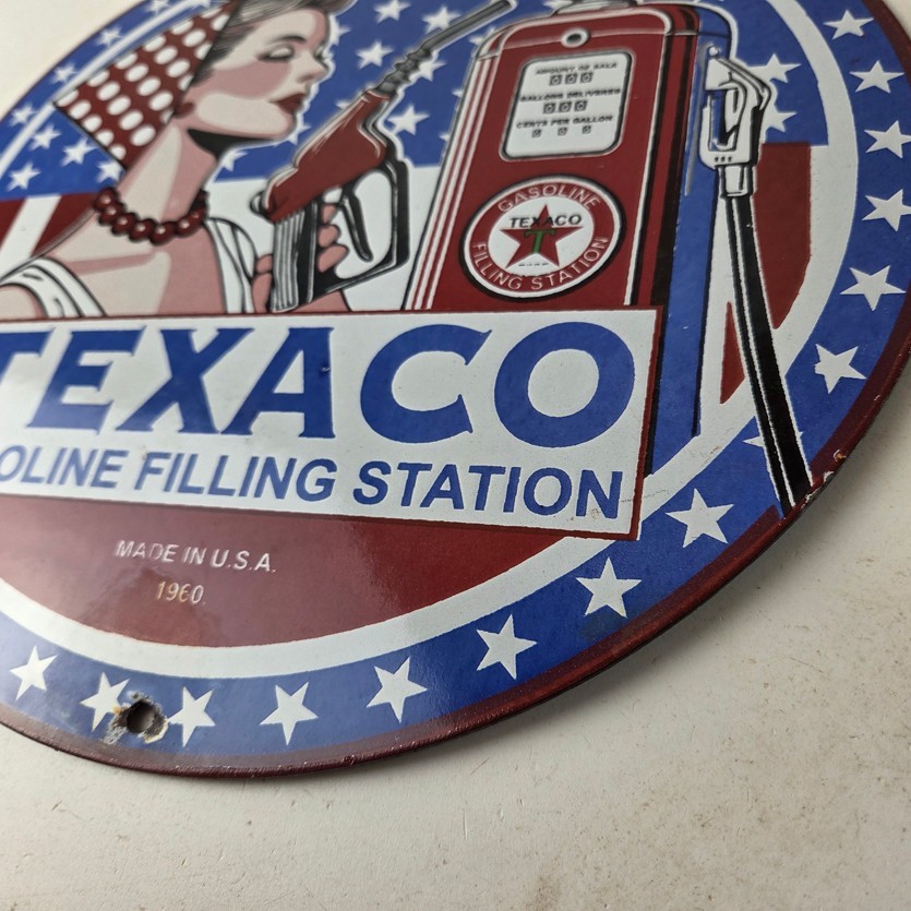 Vintage Texaco Sign – Gasoline Filling Station Pump Plate Porcelain Sign