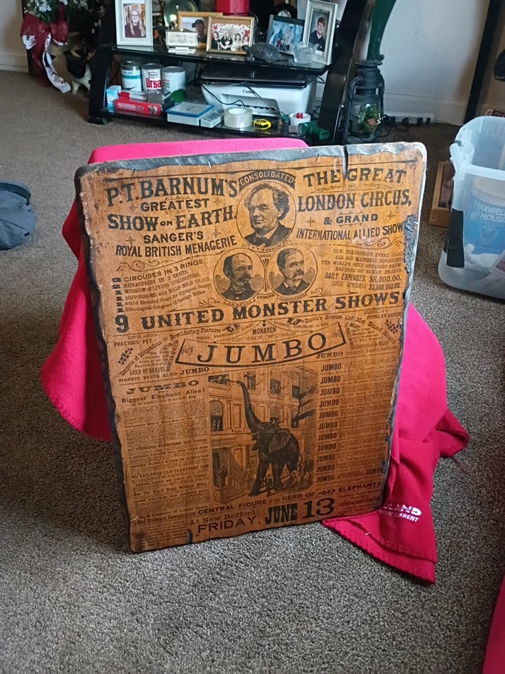 P.T. BARNUM GREAT LONDON CIRCUS W Jumbo On Wood Vintage Sign Unique Read Descr