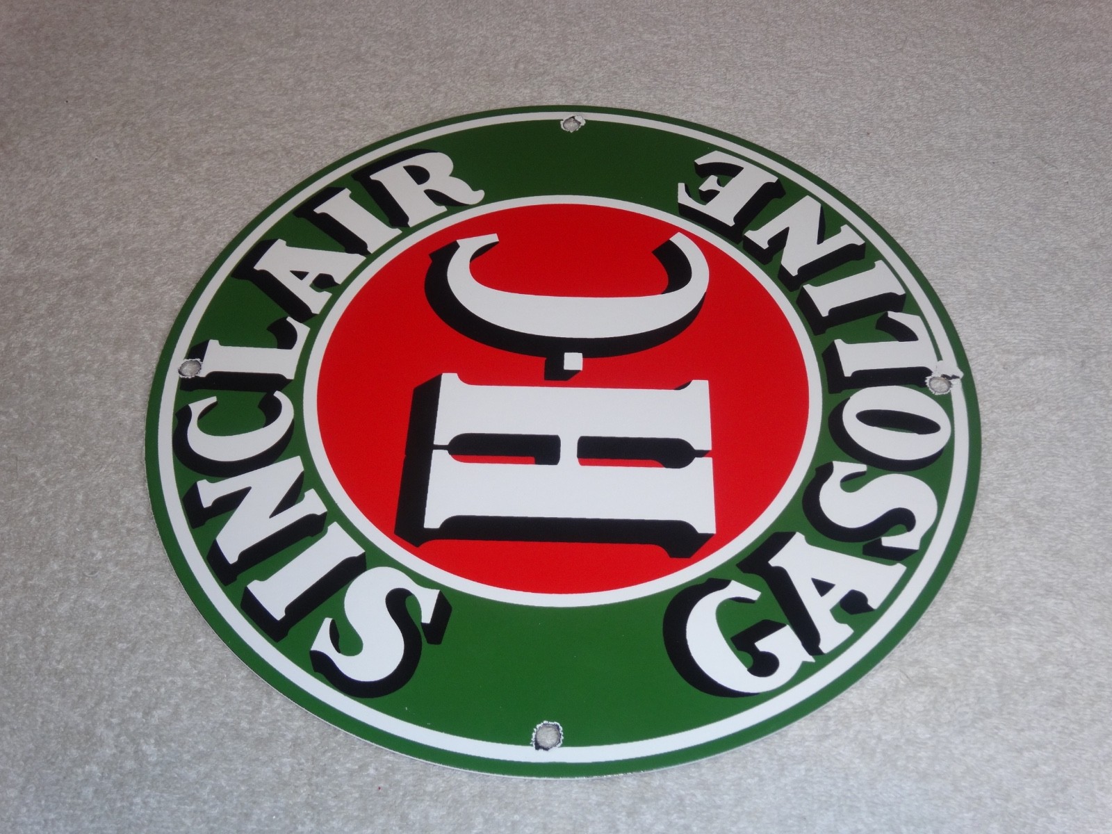 VINTAGE “SINCLAIR HC HIGH COMPRESSION GASOLINE” 12″ PORCELAIN METAL H C OIL SIGN