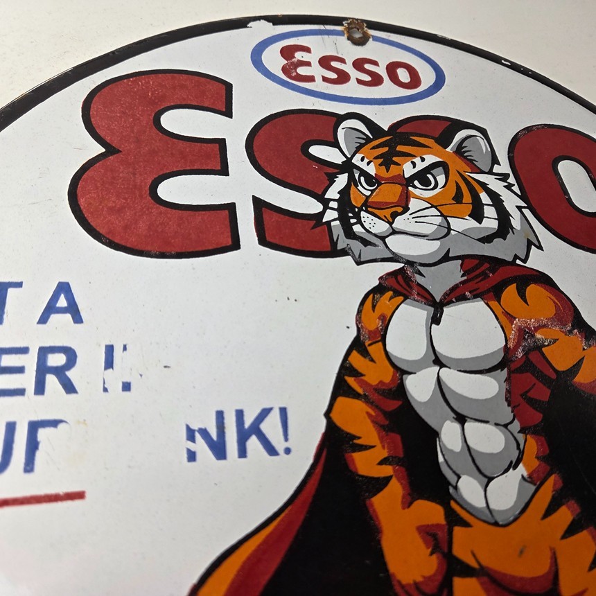 Vintage Esso Gasoline Sign – Gas Exxon Pump Service Automobilia Porcelain Sign