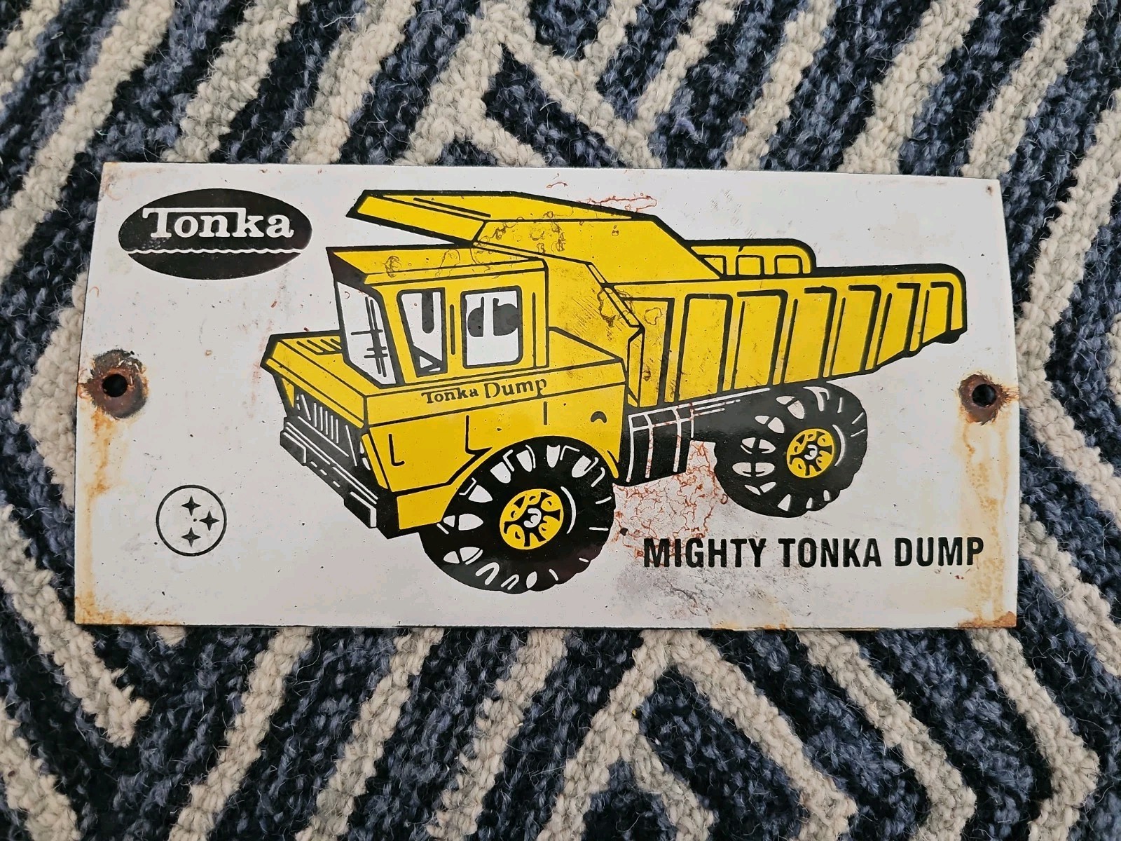 VINTAGE 1950’S Porcelain Mighty Tonka Dump Truck Sign