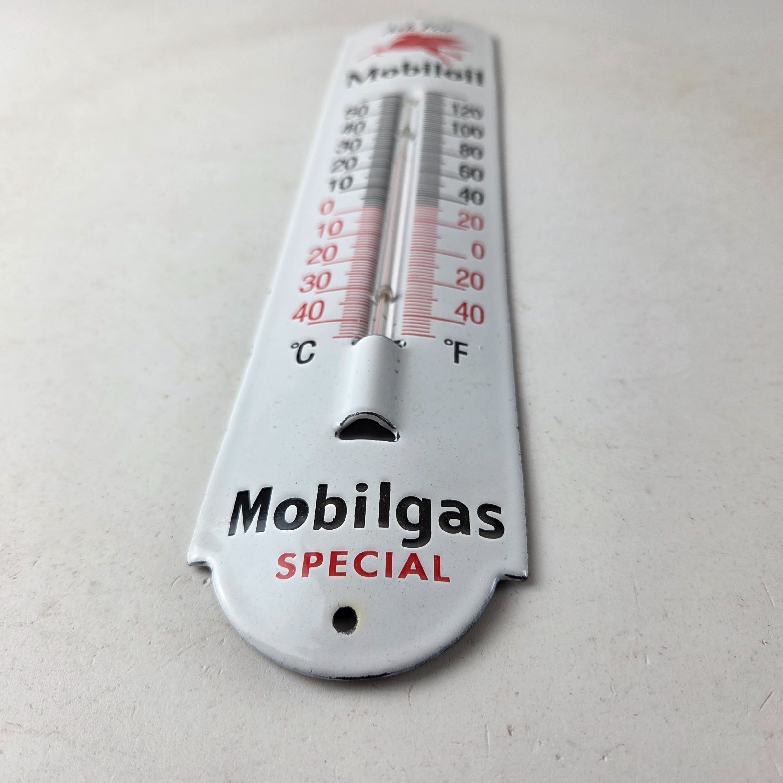 Vintage Mobilgas Sign – Gas Service Pump Ad Sign on Porcelain Thermometer