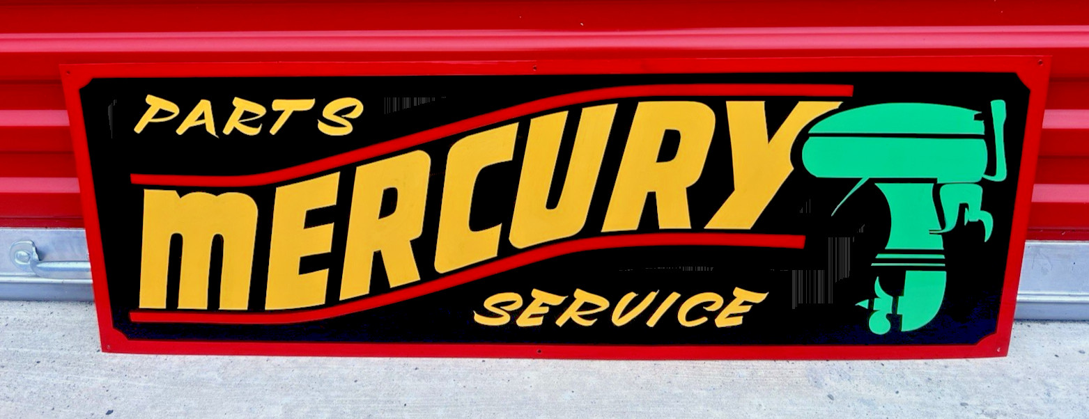 Hand Painted MERCURY SERVICE SIGN OUTBOARD Boat Parts repair Marina Lake Decor