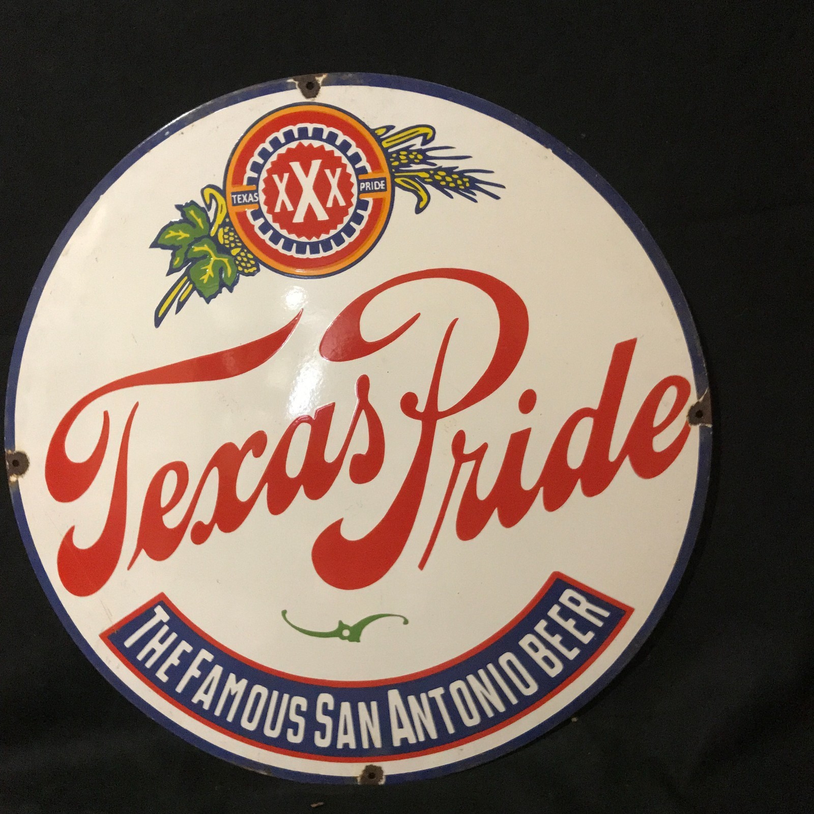 TEXAS PRIDE BEER ADVERTISING PORCELAIN ENAMEL SIGN 30 IN ROUND SINGLE SIDE X